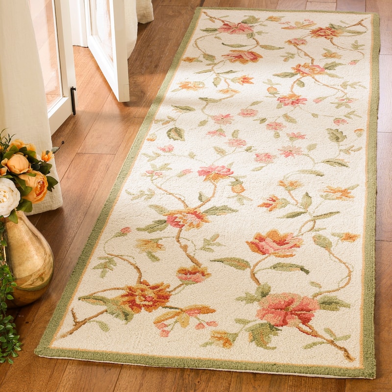 SAFAVIEH Handmade Chelsea Rodovica Floral French Country Wool Rug - 2'6" x 12' Runner - Ivory