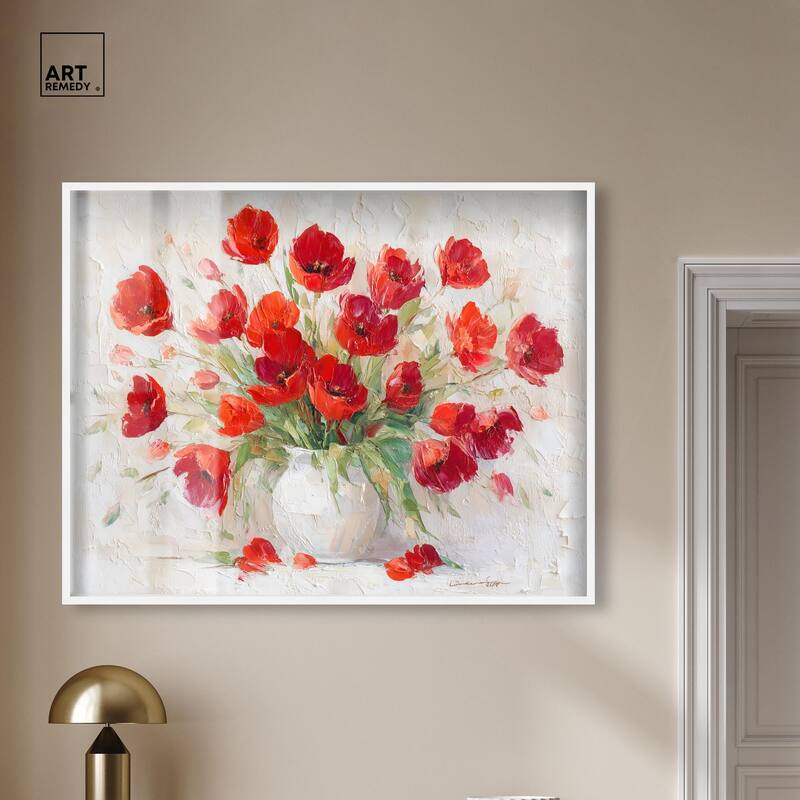 Red Blooms in a Vase Shadowbox by Art Remedy