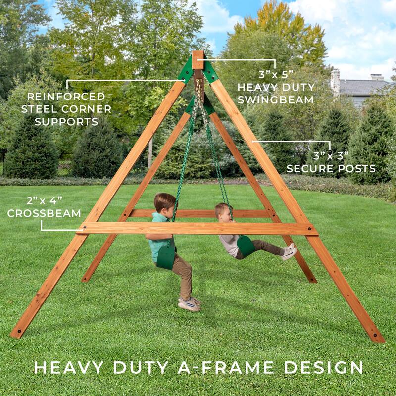 Backyard Discovery Durango Cedar Wood A-Frame Swing Set, Belt Swings - 9'1" x 8'1"