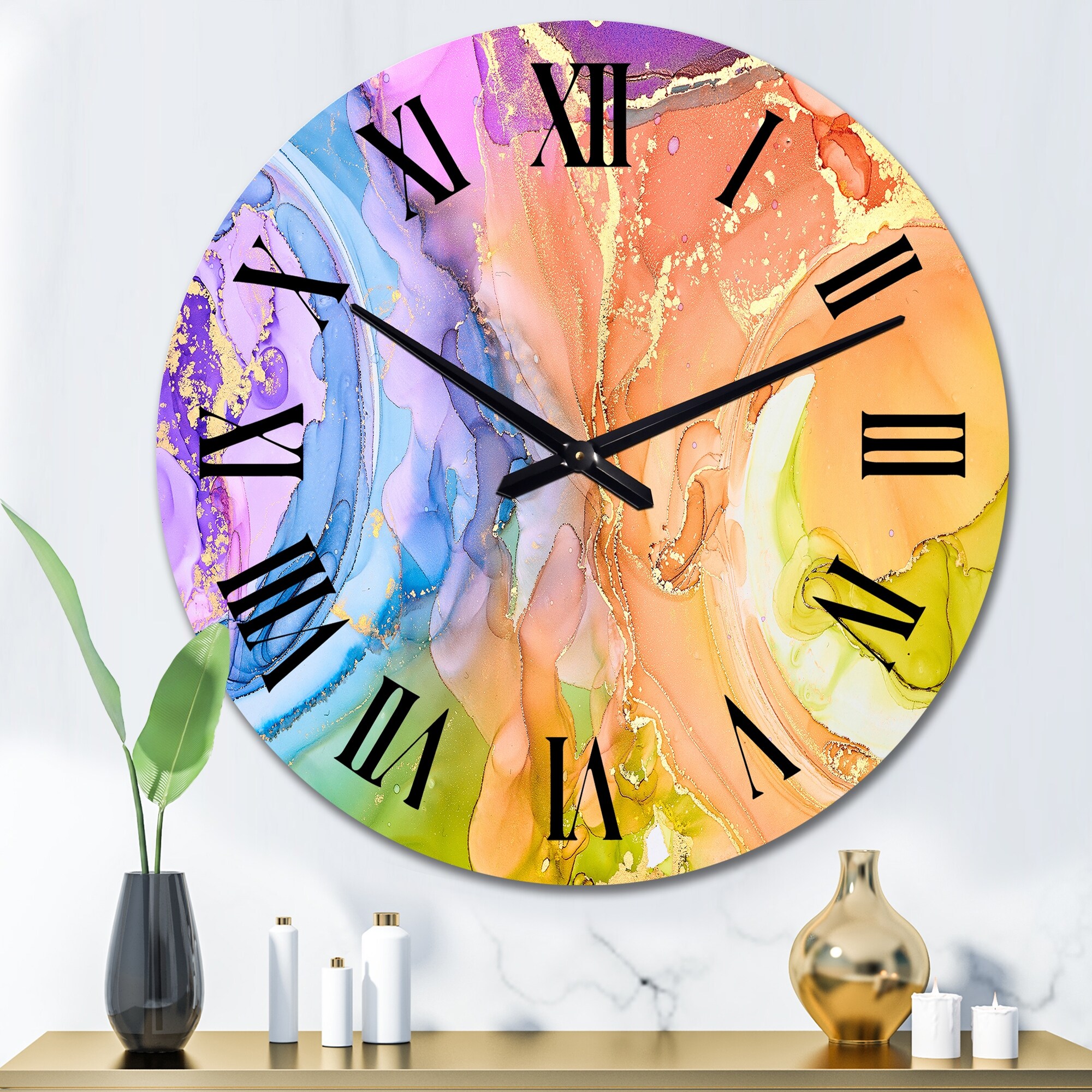 Blue Wall Clocks Bed Bath Beyond   Designart 'Blue And Brown Luxury Abstract Fluid Art X' Modern Wall Clock 