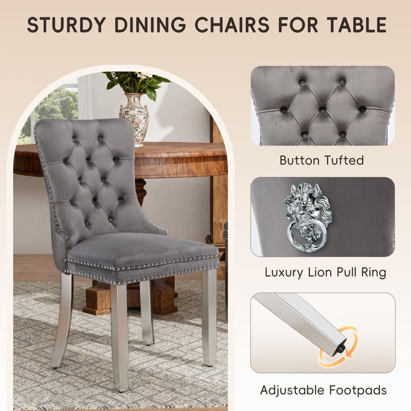 High-end Tufted Velvet Upholstered Nailhead Dining Chair Set of 4