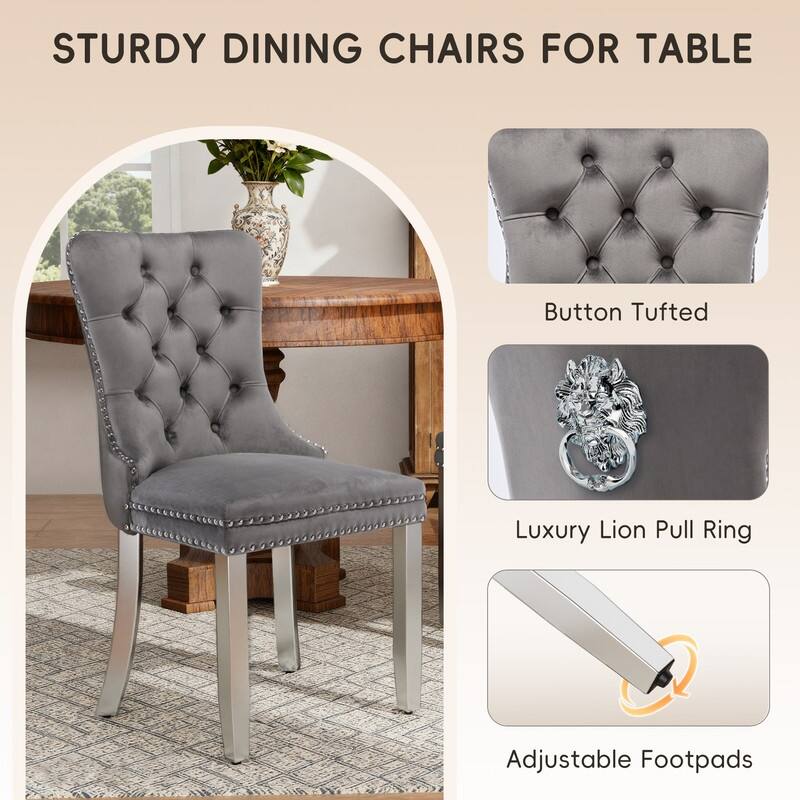 High-end Tufted Velvet Upholstered Nailhead Dining Chair Set of 6