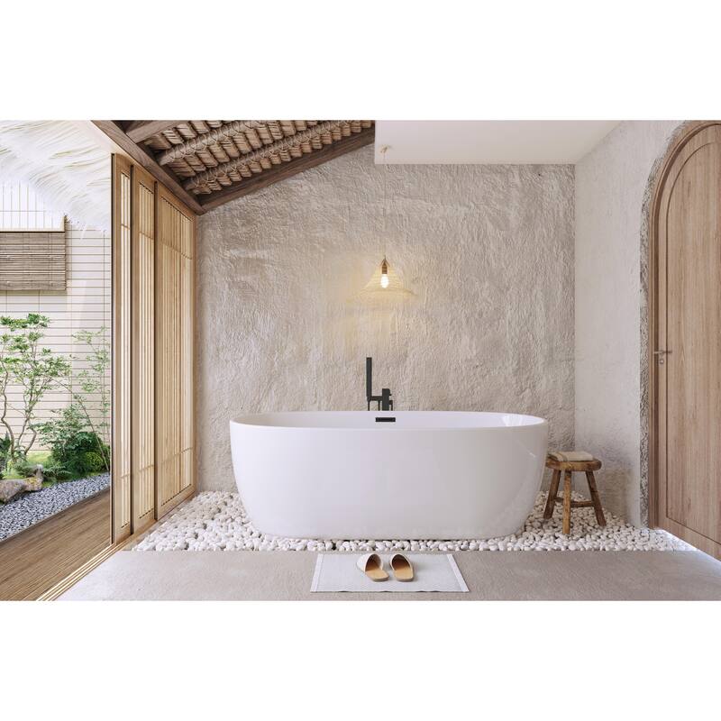 Adler Soaking Bathtub in Glossy White - Glossy White with Matte Black Trim - 70"