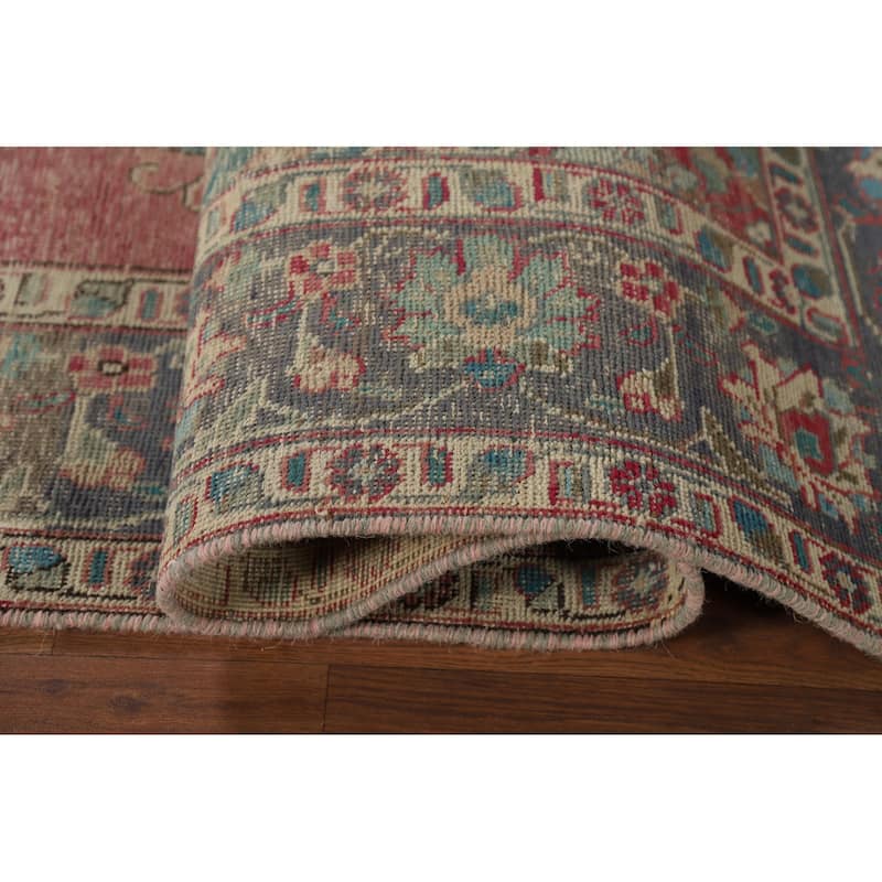 Distressed Tabriz Vintage Persian Area Rug Handmade Wool Carpet - 6'8" x 9'10"