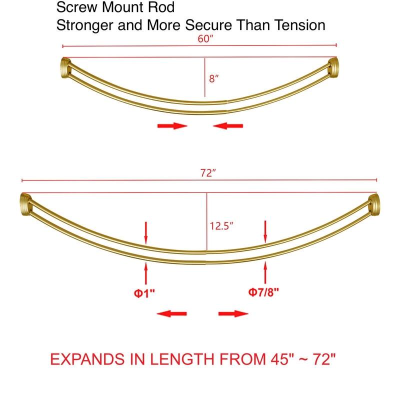 Utopia Alley Rustproof Wall Mounted Aluminum Double Curved Shower Curtain Rod, Screw Mount Rod, Adjustable Rod from 45" to 72"