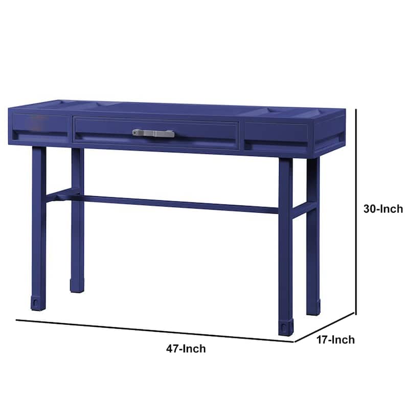 Industrial Style Metal and Wood 1 Drawer Vanity Desk, Blue - 30 H x 47 W x 17 L Inches