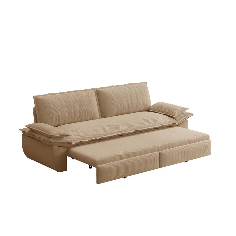 73.2" Convertible Sofa Bed, 3-in-1 Sleeper Sofa with Pull-Out Bed, Modern Corduroy Loveseat Couch with Pillow Top Arms