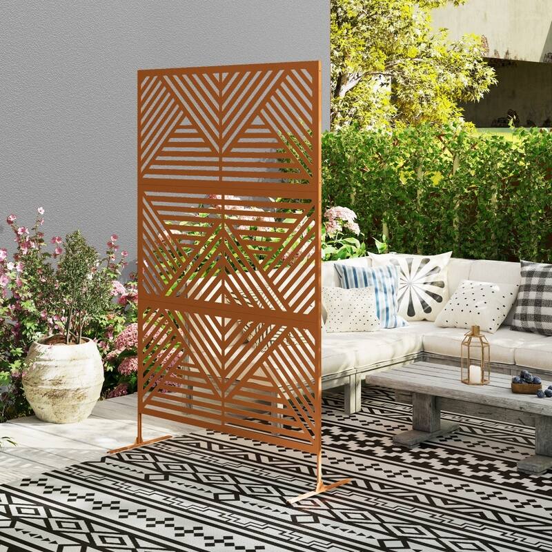 Rhombus Style Brown Outdoor Decorative Privacy Screen with Steel Frame for Garden or Patio - 48" W x 17.7" D x 78" H