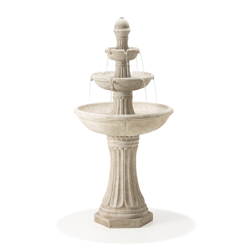 Glitzhome 45.25"H Oversized Sand Beige Terrazzo Resin 3-Tier Lighted Outdoor Fountain - Off-White