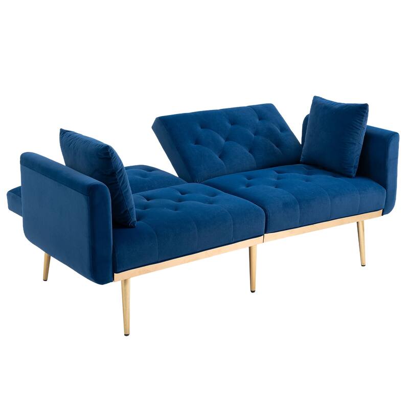 65.35" Velvet Futon Sofa Bed with Adjustable Backrest