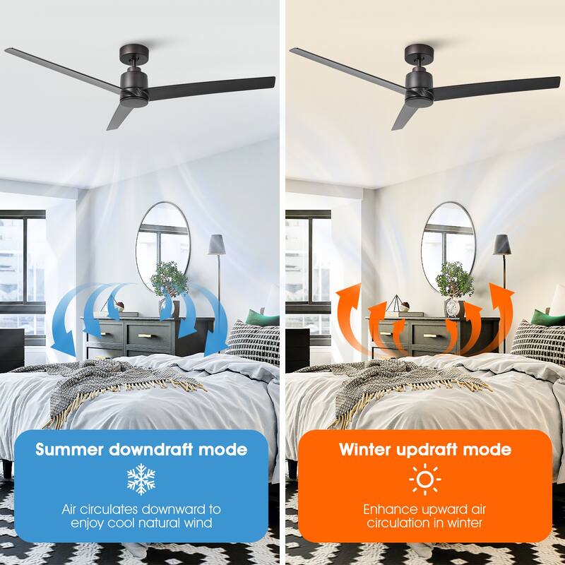 54" Oil Rubbed Bronze 6-Speeds Modern Ceiling Fan without Light - 54-inch W x 12.5-inch H