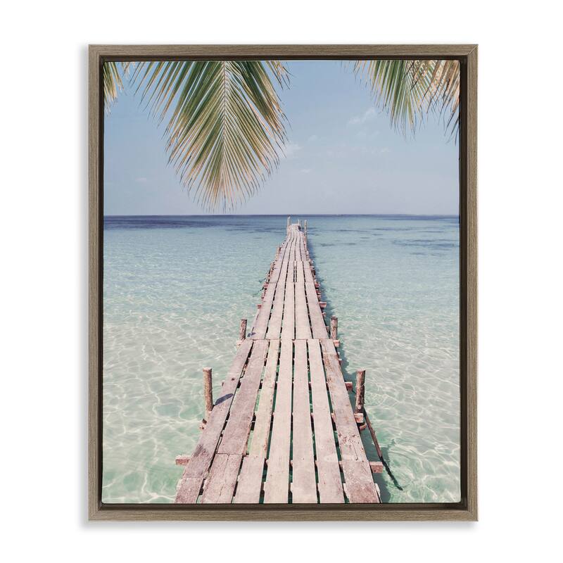 Stupell Tropical Dock on Beach Framed Floater Canvas Wall Art Design by Sisi and Seb - 17 x 21 - Brown