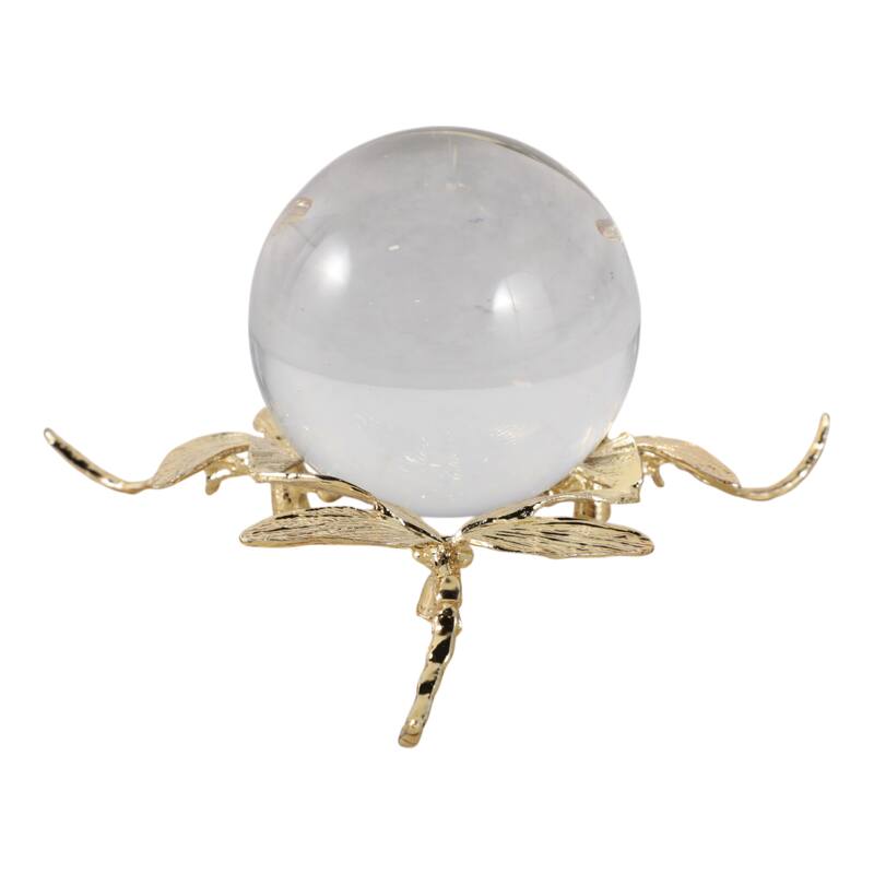 Resin Orb Sculpture Dragonfly Modern Figurine Home Decor - 4" Gold - 8" x 8" x 3.5"
