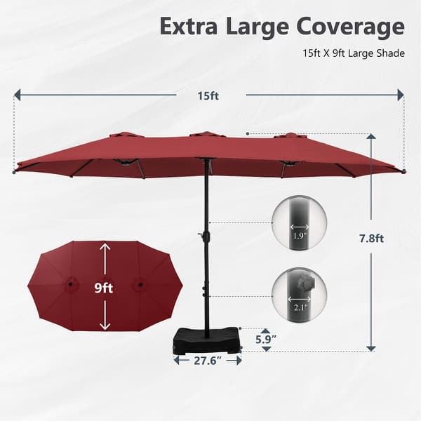 dimension image slide 5 of 13, MAISON ARTS 15ft Double-Sided Patio Extra Large Twin Umbrella with Base Included