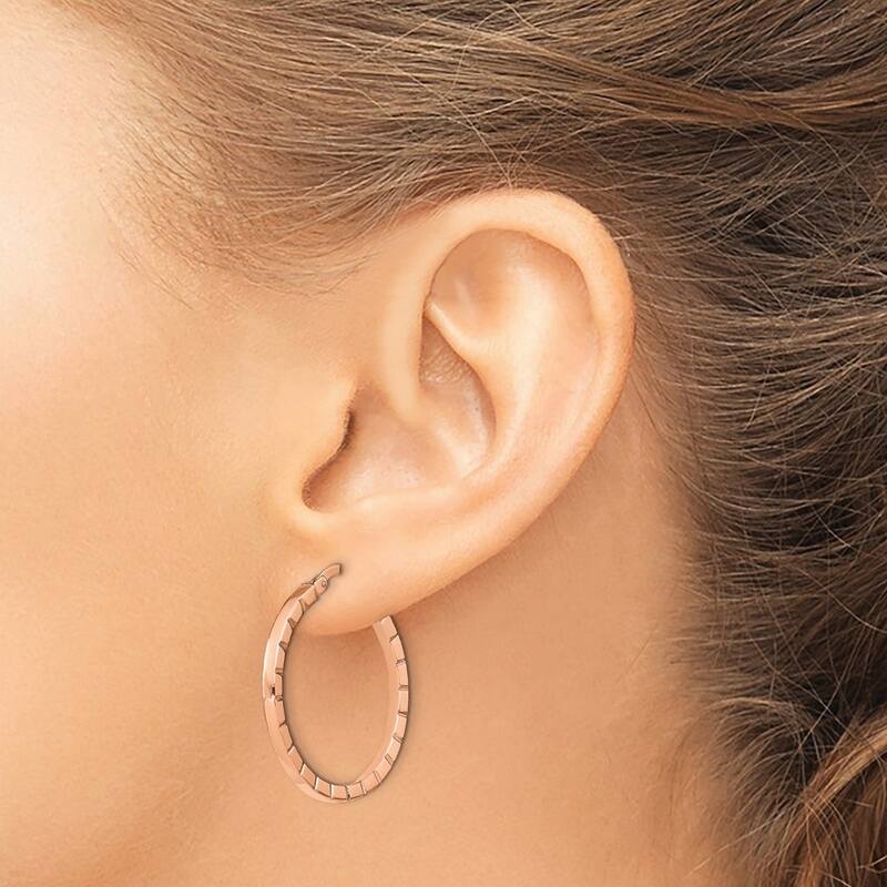 Curata 14k Rose Gold Striped Edge Hoop Earrings - 27.1x26mm