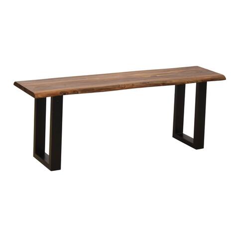 Heath Exotic Live Edge Solid Sheesham Wood Counter Height Dining Bench with Iron Legs