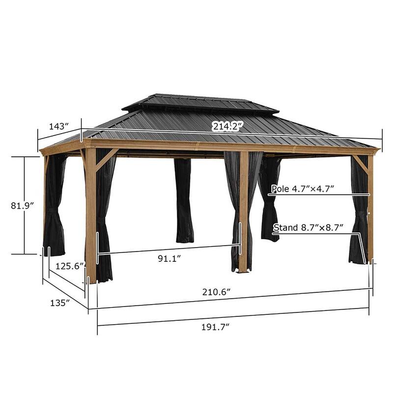 PURPLE LEAF Hardtop Patio Gazebo 12 x 18FT Galvanized Steel Roof Awning w Chaise Lounge