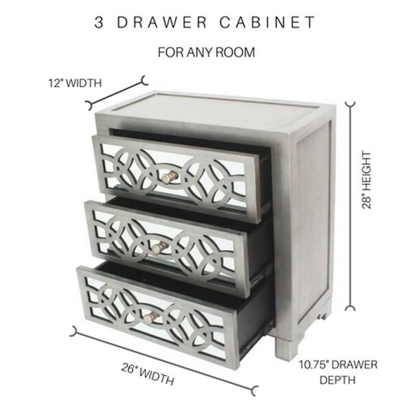 dimension image slide 1 of 2, Silver Orchid Fonda Glam Mirrored Cutout 3-drawer Chest
