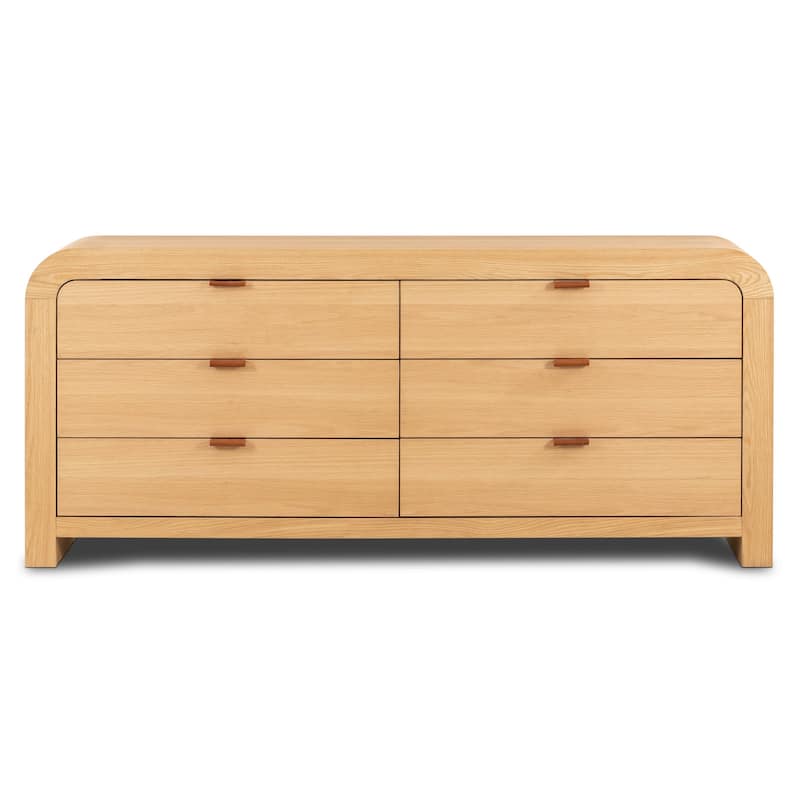 Poly & Bark Cirq 6 Drawer White Oak Dresser With Leather Pulls