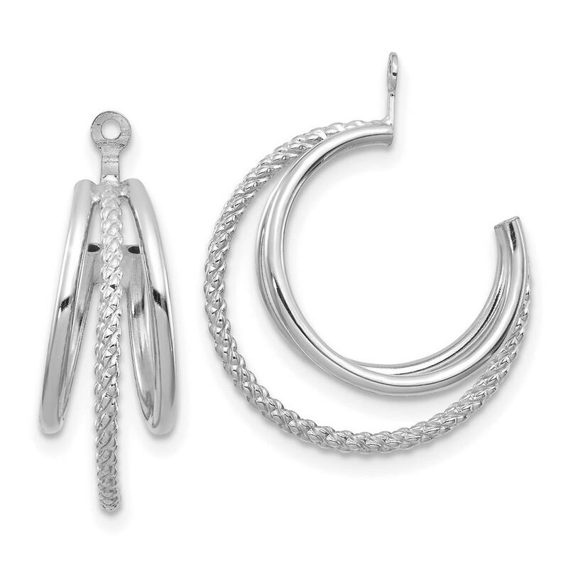 Curata 14k White Gold Polished and Twisted Triple Hoop Earrings - with Jackets 19mm