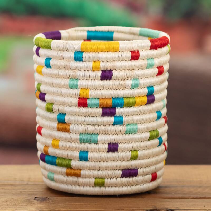 Novica Handmade Rainbow Festival Natural Fiber Decorative Vase