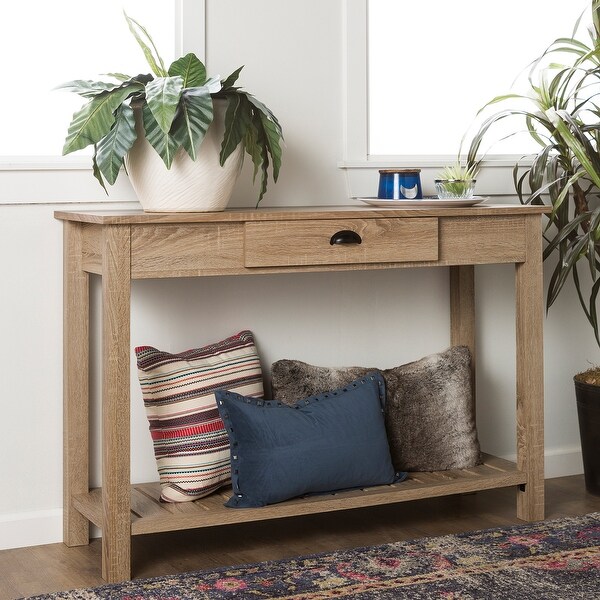 Offex 48 Country Style Entry Console Table With Pull Out Drawer Natural