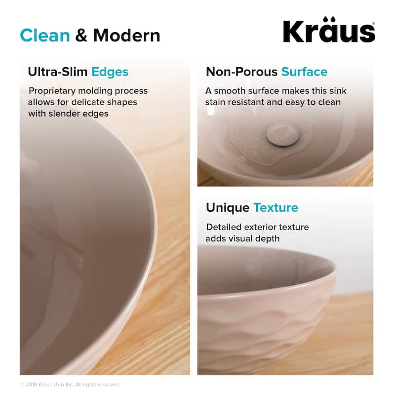 KRAUS Viva 16 1/2 inch Round Porcelain Ceramic Vessel Bathroom Sink