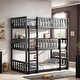 preview thumbnail 2 of 10, Luxury Twin Size Triple Rubber Wood Bunk Bed, with Ladders, Guardrails Detachable Bunk Bed, Twin over Twin over Twin, Black