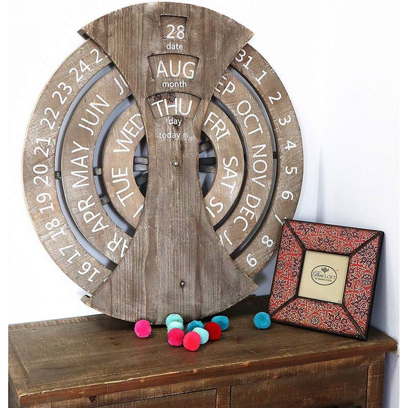Rustic Wood Wall Mounted Spin Perpetual Calendar