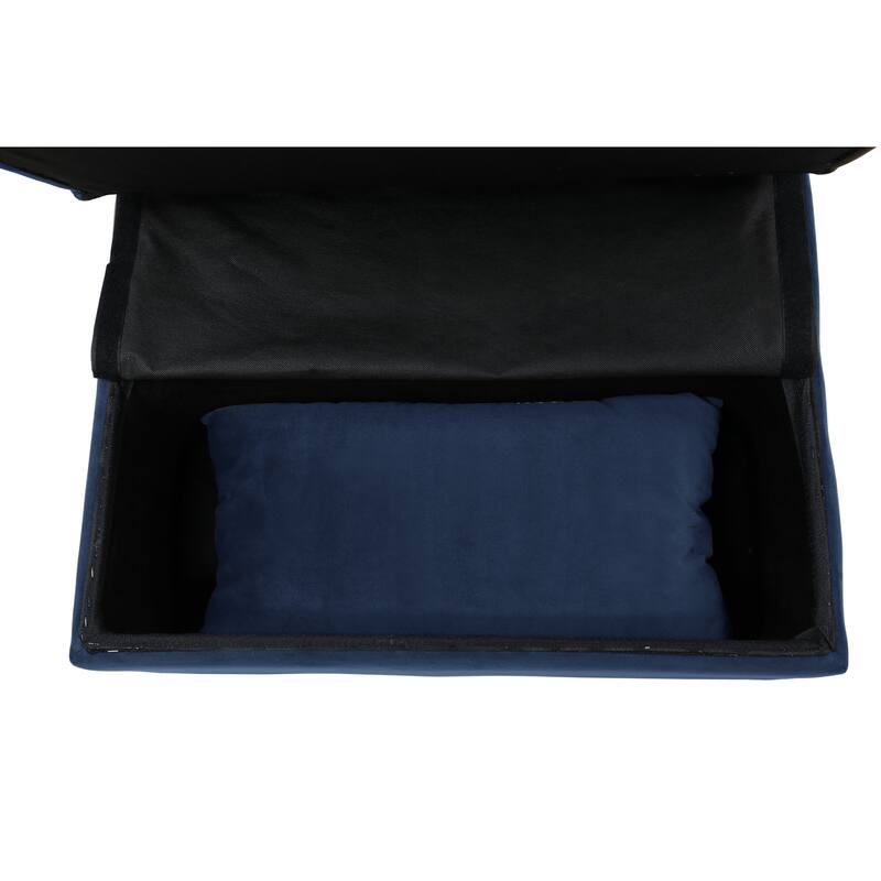 Modern Lift Top Storage Bench with Pull-out Bed 1pc Dark Blue Velvet Tufted Solid Wood Furniture
