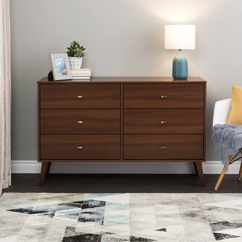 Prepac Milo Mid-Century Modern 6 Drawer Double Dresser for Bedroom, Chest of Drawers, Contemporary Bedroom Furniture