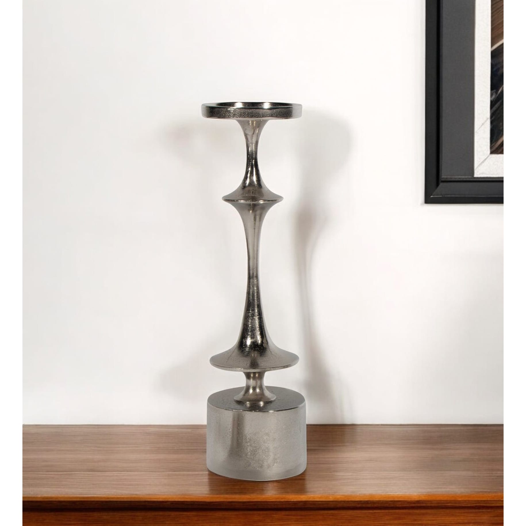 18" Silver Distressed Geometric Metal Tabletop Candle Holder