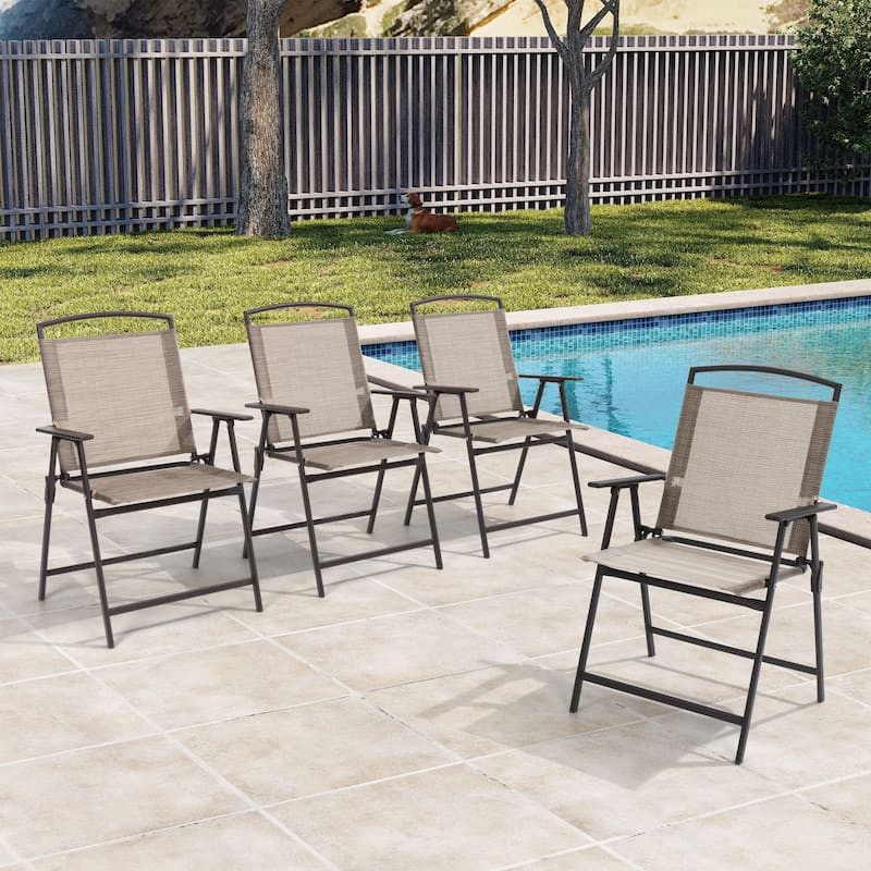 Set of 4 Patio Folding Chairs 4-Pack Dining Chairs - Beige