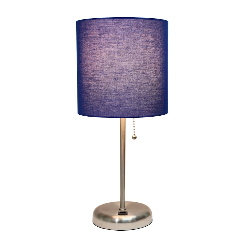 19.5" USB Port Feature Metal Lamp in Steel w Aqua Shade