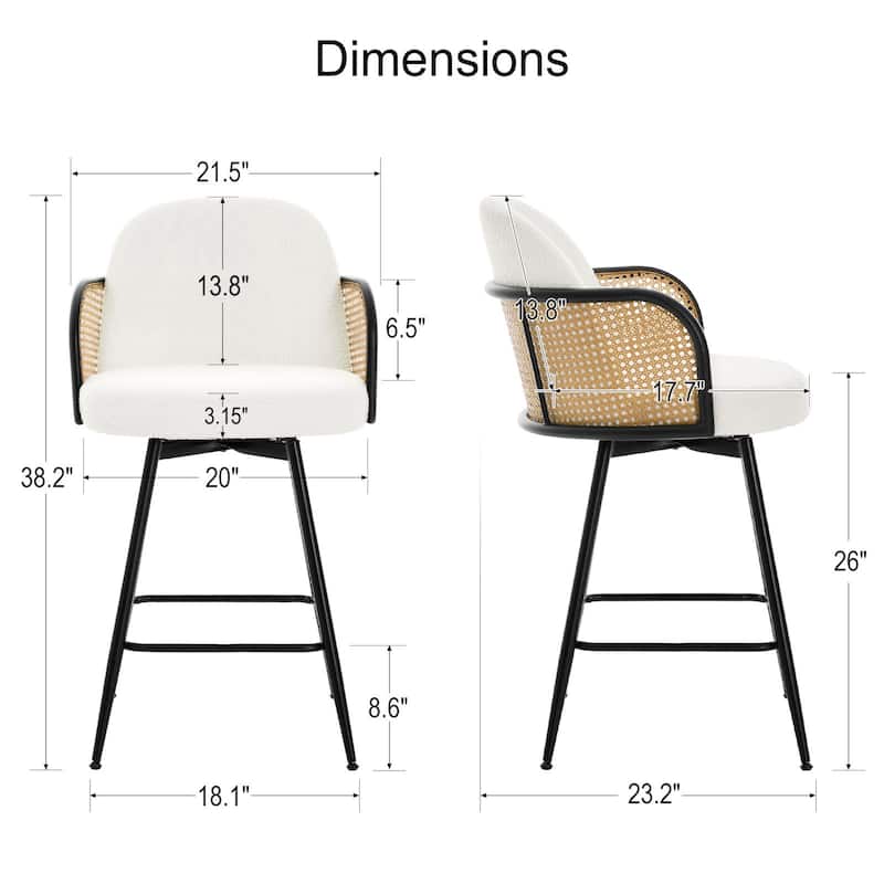 26" Swivel Boucle Fabric Upholstered Bar Stool - 38.2"H x 21.5"W x 23.2"D