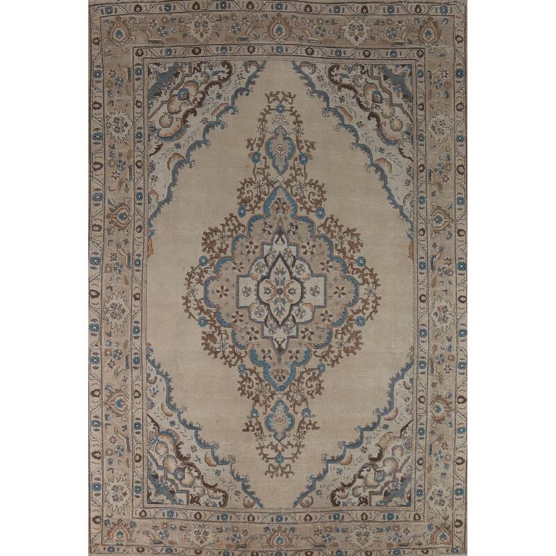 Hand Knotted Oriental 100% Wool Carpet Traditional Medallion Beige & Ivories Tabriz Area Rug - 11' 7'' X 8' 4''