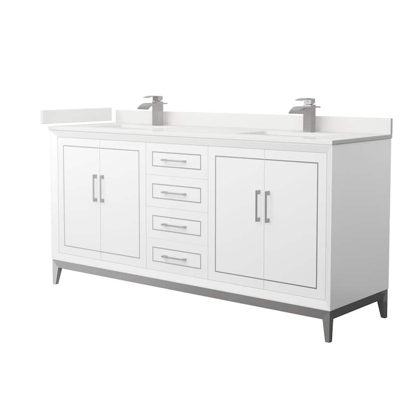 Wyndham Collection WCH515172D-QTZ-UNSMXX Marlena 72" Free Standing - White / White Quartz Top / Brushed Nickel Hardware