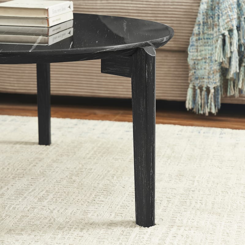 Living Room Coffee Table: Modern and stylish 36 inch round small coffee table, imitation marble tabletop