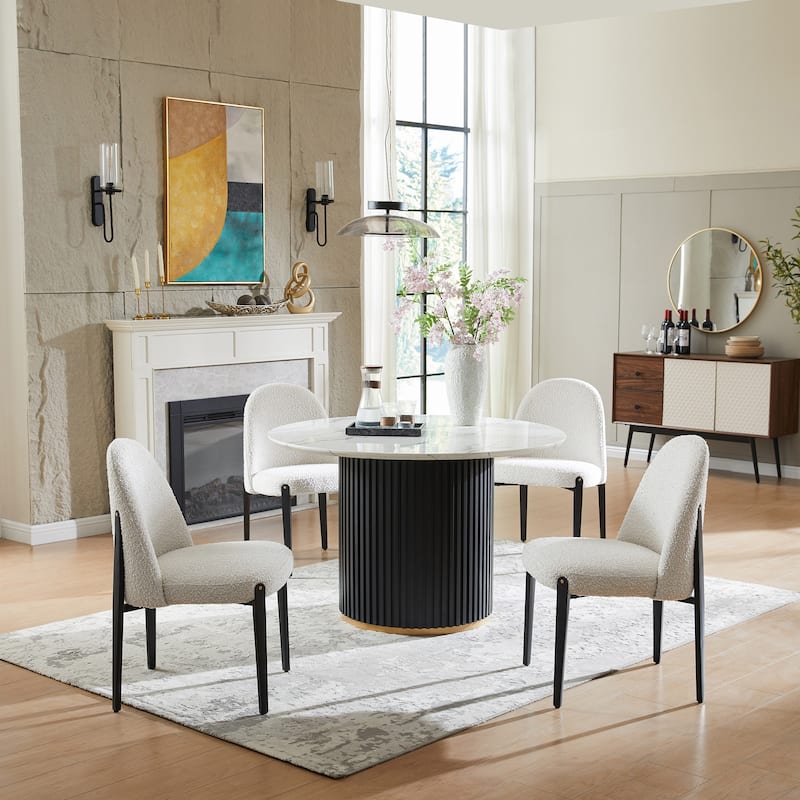 5-Pieces Dining Table Chairs Set with Imitation Marble Table Top