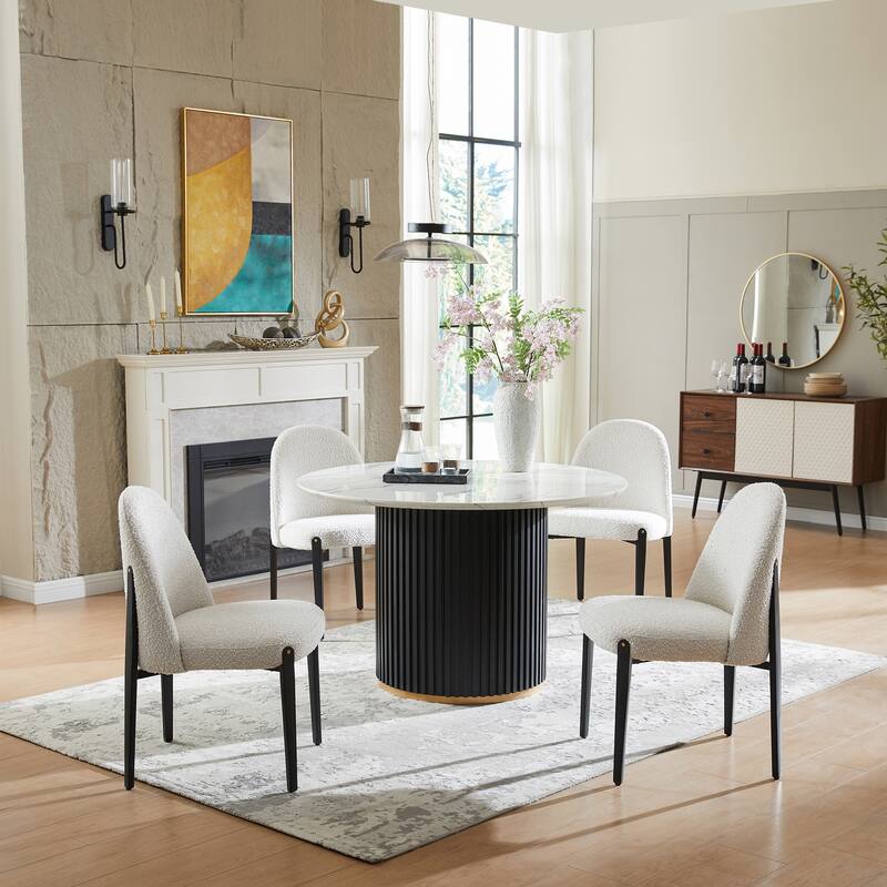 5-Pieces Dining Table Chairs Set with Imitation Marble Table Top