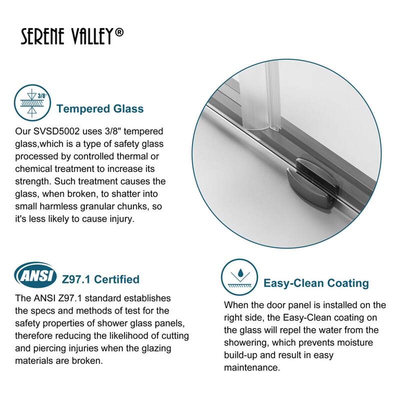 Serene Valley 72 x 76 Inch Big Roller Frameless Sliding Shower Door, Chrome - 72 x 76 inches