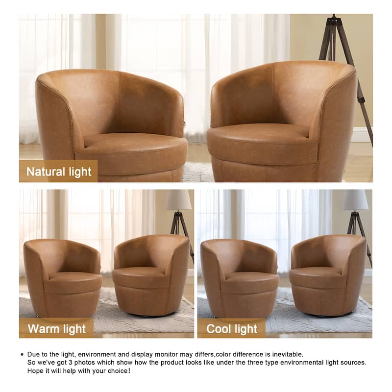 2 Set Faux Leather Club Swivel Barrel Accent Chair
