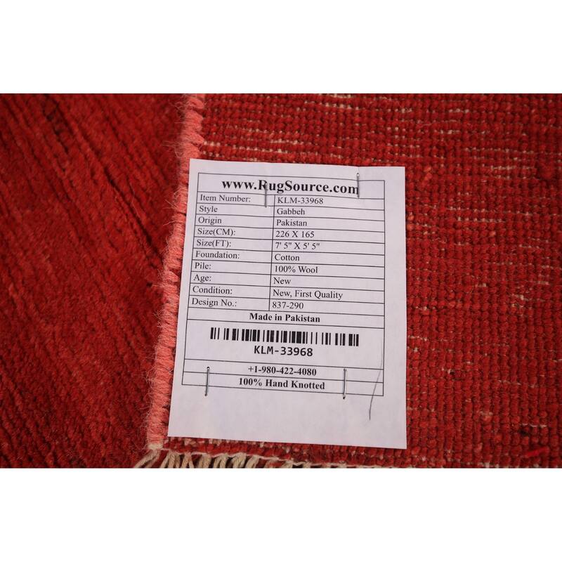 Modern Red Gabbeh Oriental Area Rug Handmade Wool Carpet - 5'5" x 7'5"