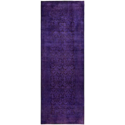 Overdyed One-of-a-Kind Hand-Knotted Area Rug - Purple - 4' 3" x 12' 1"