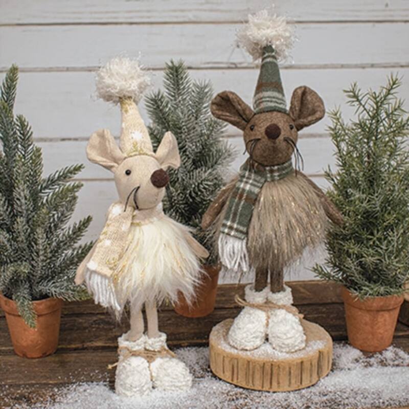 15-Inch Standing Plush Party Mouse with Green Plaid Hat Scarf and Seasonal Holiday Charm - 15" H