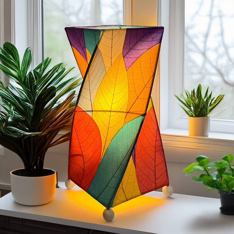 Eangee Handmade Twist Table Lamp, Cocoa Leaves Shade, 8 x 8 x 18 in. - Multi