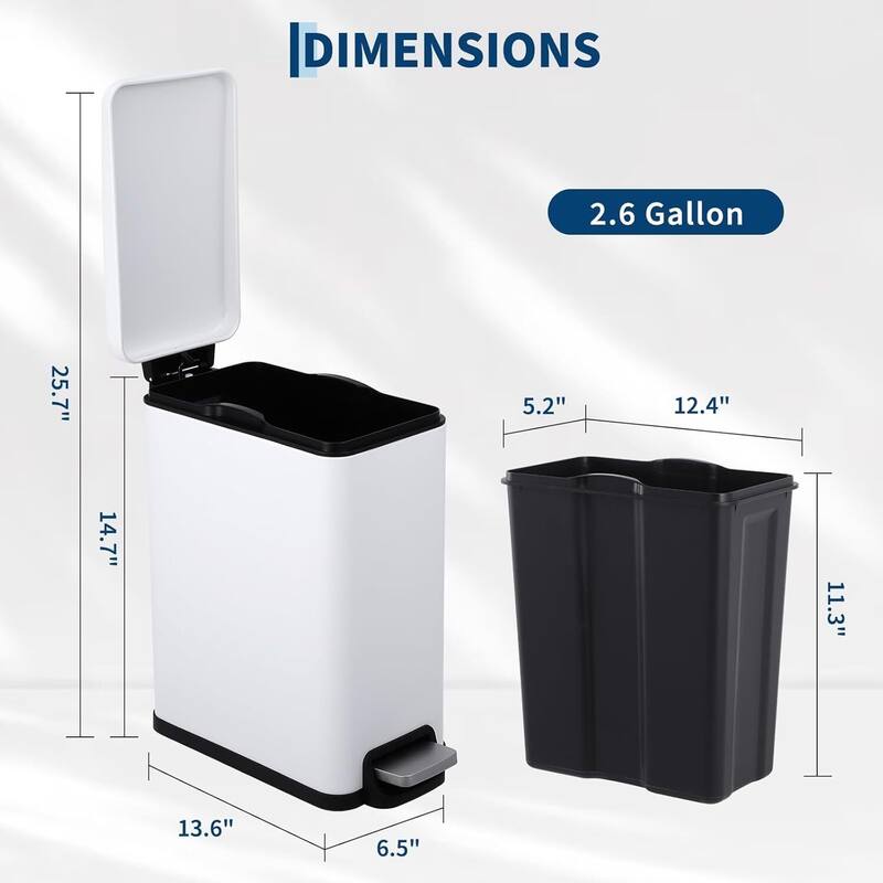 2.6 Gal Slim Kitchen Trash Can, Garbage Can for Kitchen, Bathroom Narrow Spaces