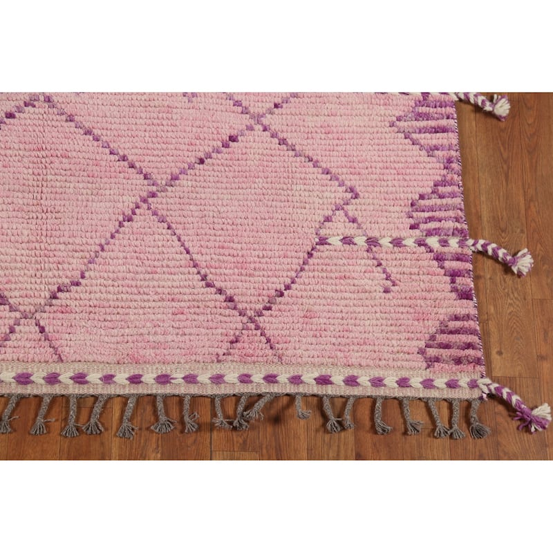 Pink Moroccan Oriental Area Rug Handmade Wool Carpet - 4'11"x 7'5"