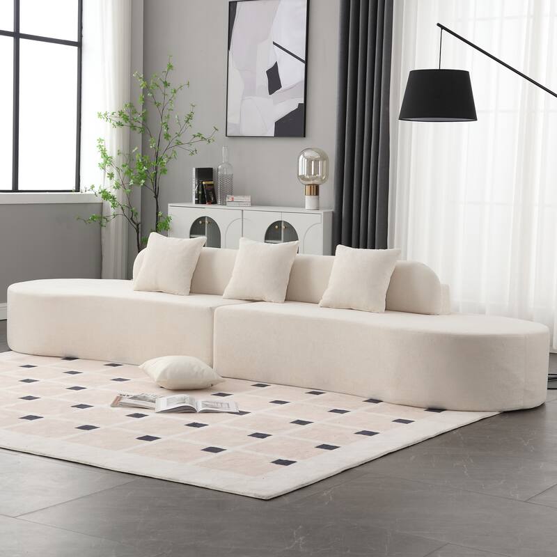 130.5" Modern Curved Combination Sofa, Cloud Couch with 3 Pillows Oversized Upholstered Sofa for Living Room, Apartmen