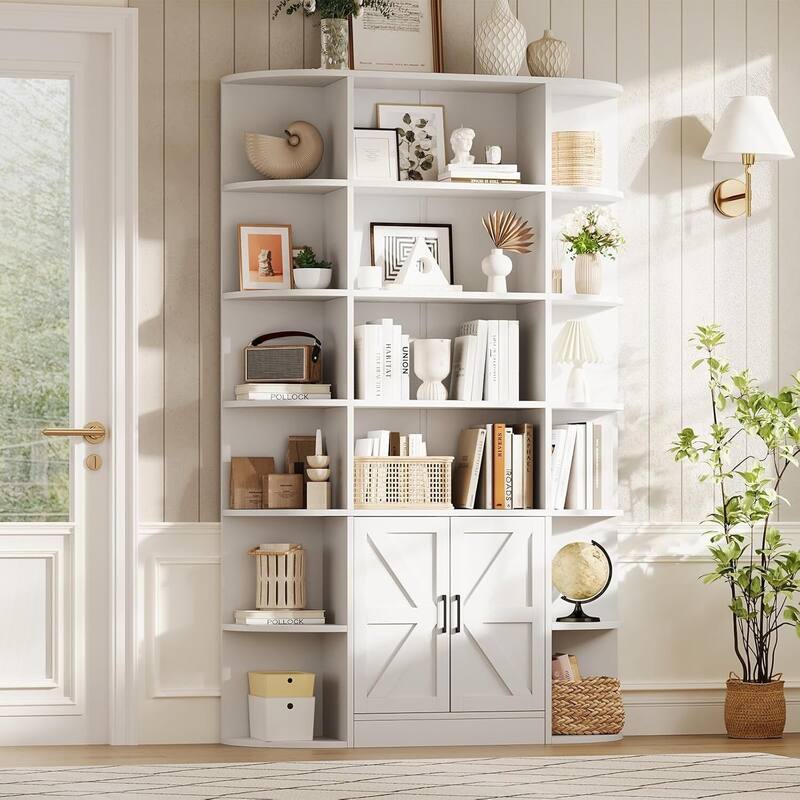 6 Tier Freestanding Bookcase with Storage Cabinet for Living Room Home Office